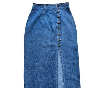 Amazing button detail denim maxi skirt- true 90s vintage heavy denim.